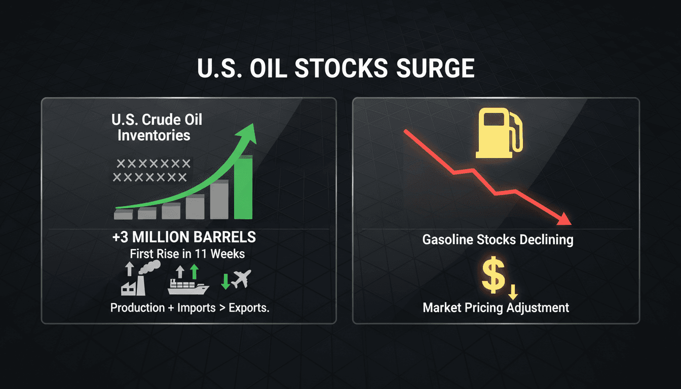 Graph showing the rise in U.S. crude oil inventories and decline in gasoline stocks.