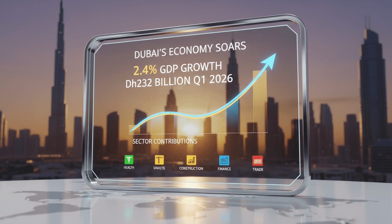 Dubai skyline with economic growth indicators