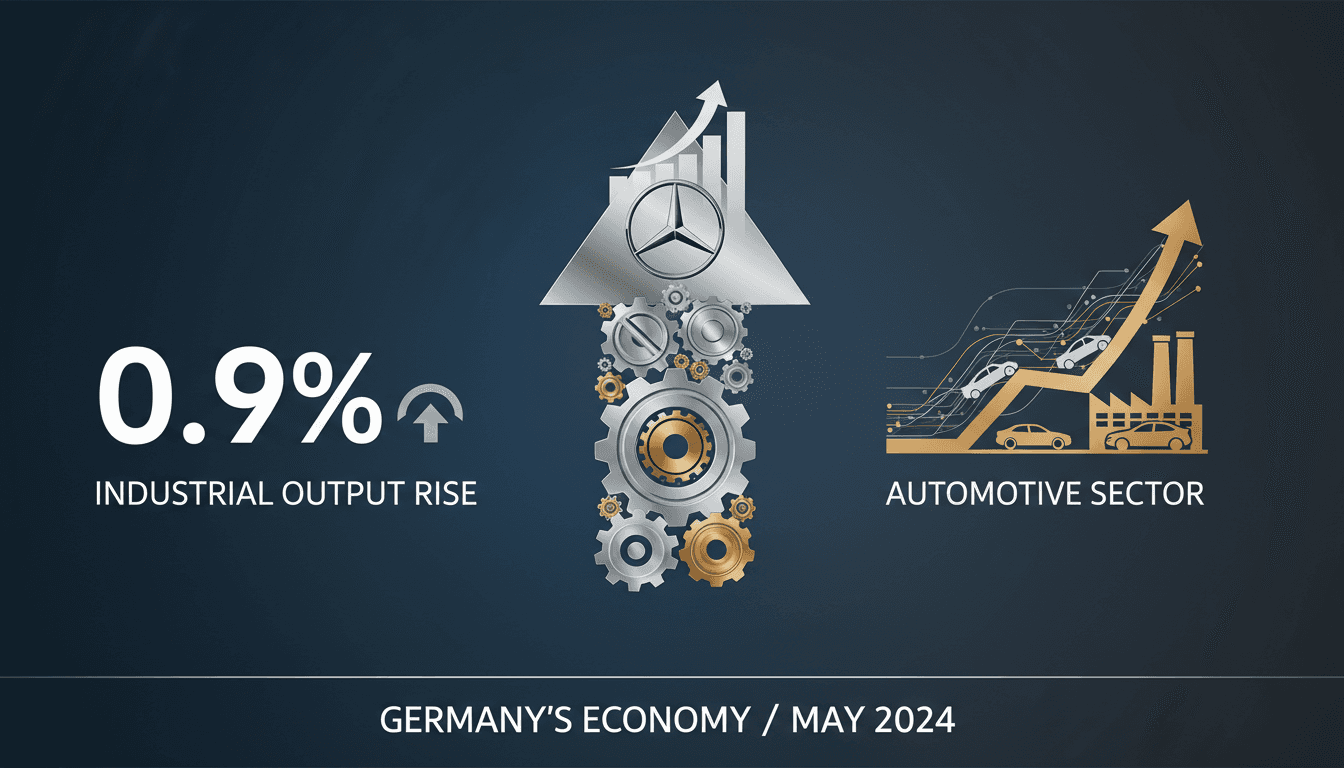 Graph showing the rise in Germany's industrial output and automotive sector in May 2026.