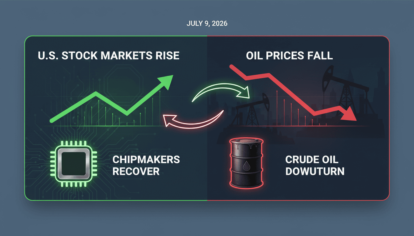 U.S. stock market graph showing chipmaker recovery and oil price decline