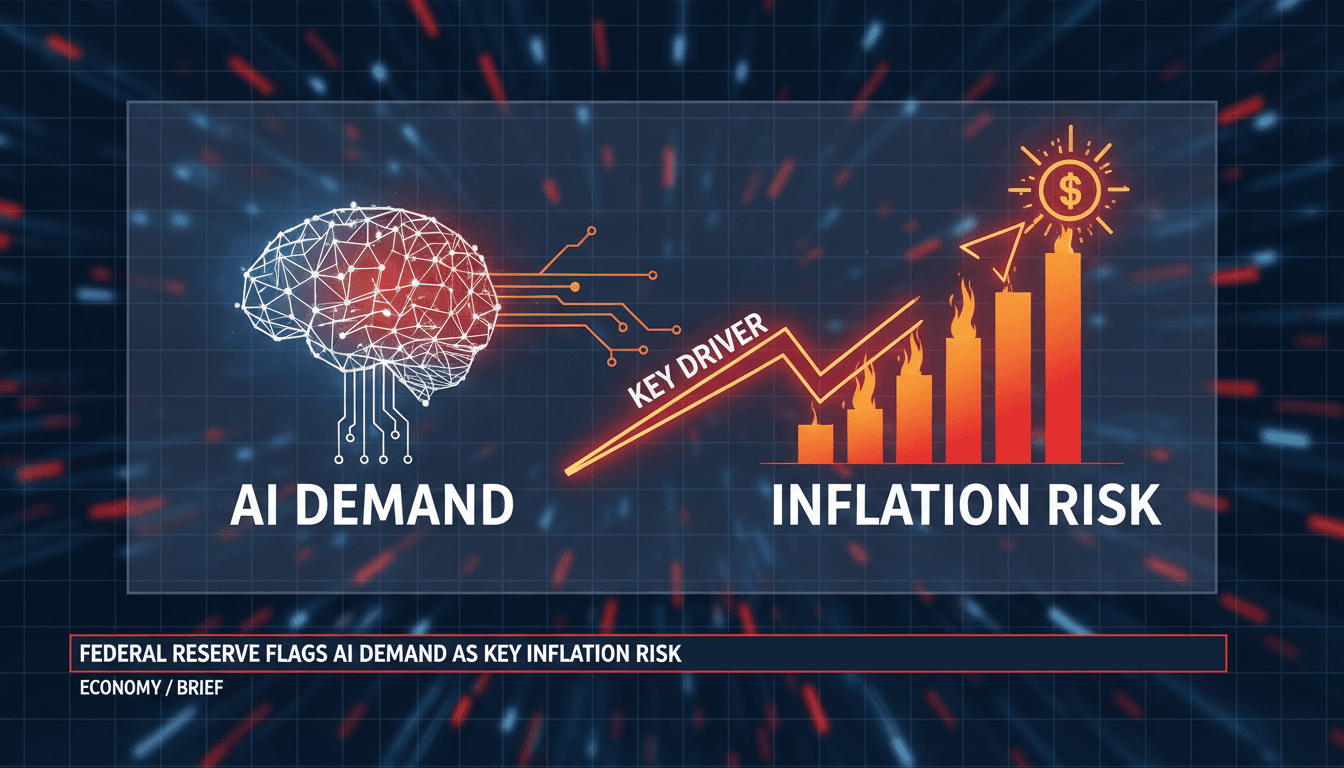 Illustration of the Federal Reserve's concerns about AI demand and inflation risks.