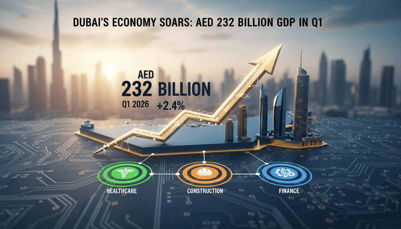 Infographic showing Dubai's GDP growth and sector contributions in Q1 2026