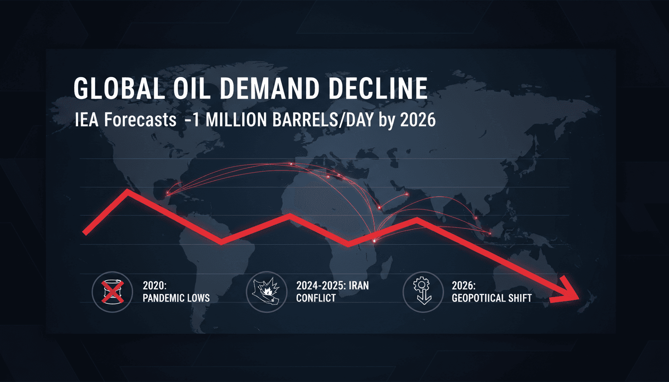 Graph showing projected decline in global oil demand due to geopolitical tensions.