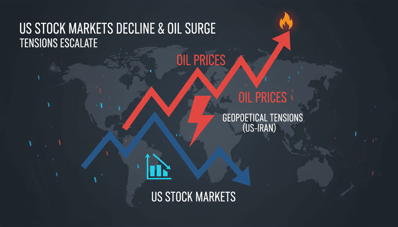 US stock markets decline sharply as tensions with Iran escalate and oil prices surge