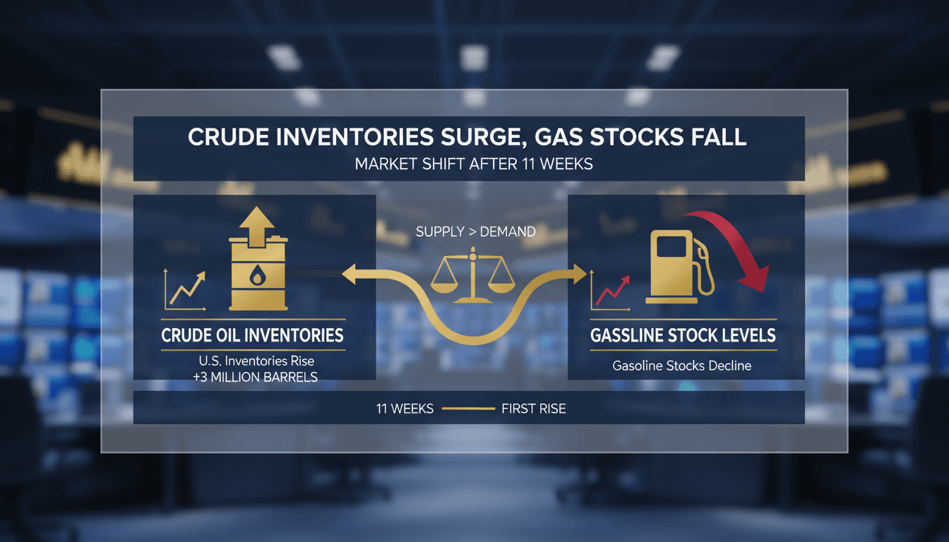 Graph showing the rise in U.S. crude oil inventories and decline in gasoline stocks.