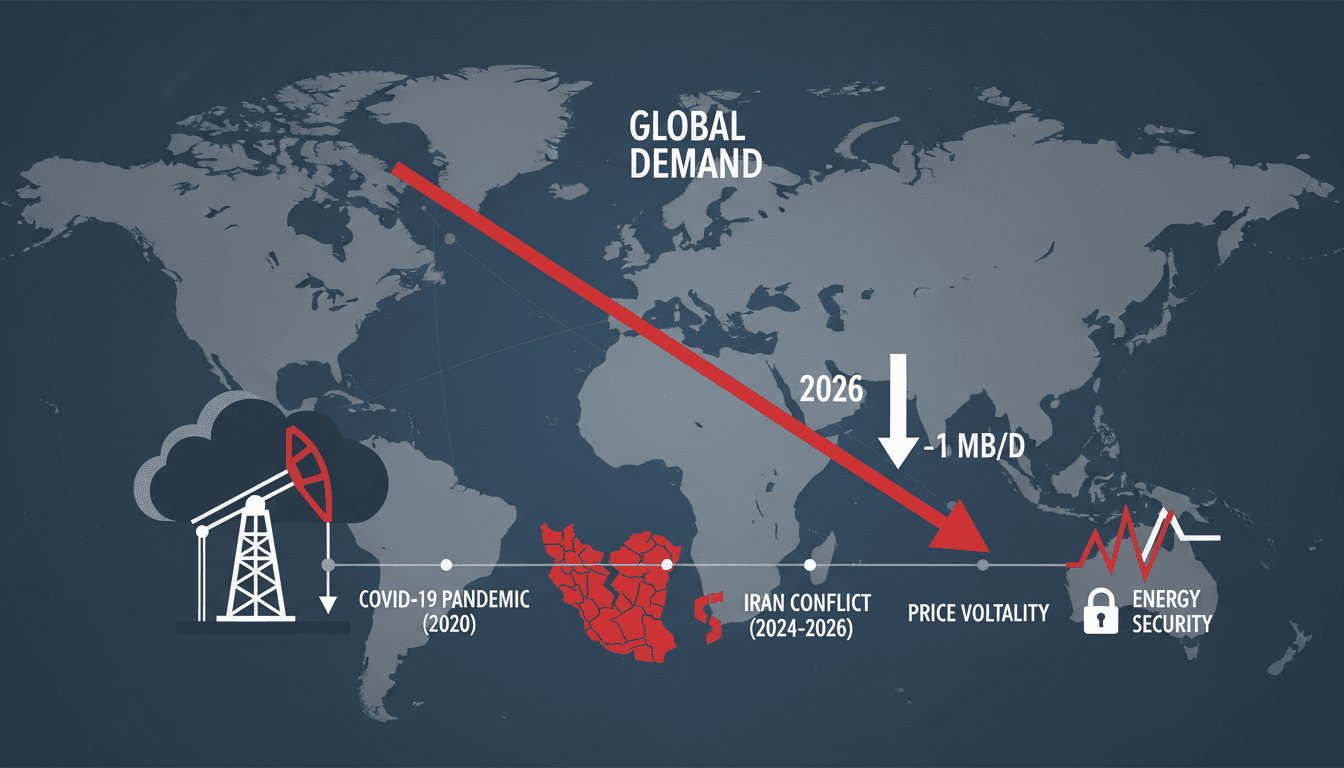 Graph showing projected decline in global oil demand by the IEA.