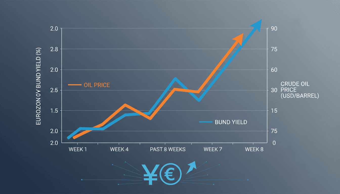 Graph showing the rise in Eurozone bond yields and oil prices correlation.