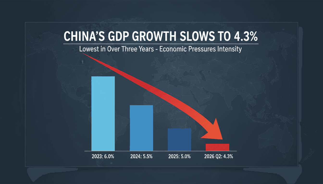 Graph showing China's GDP growth decline to 4.3% in Q2 2026.