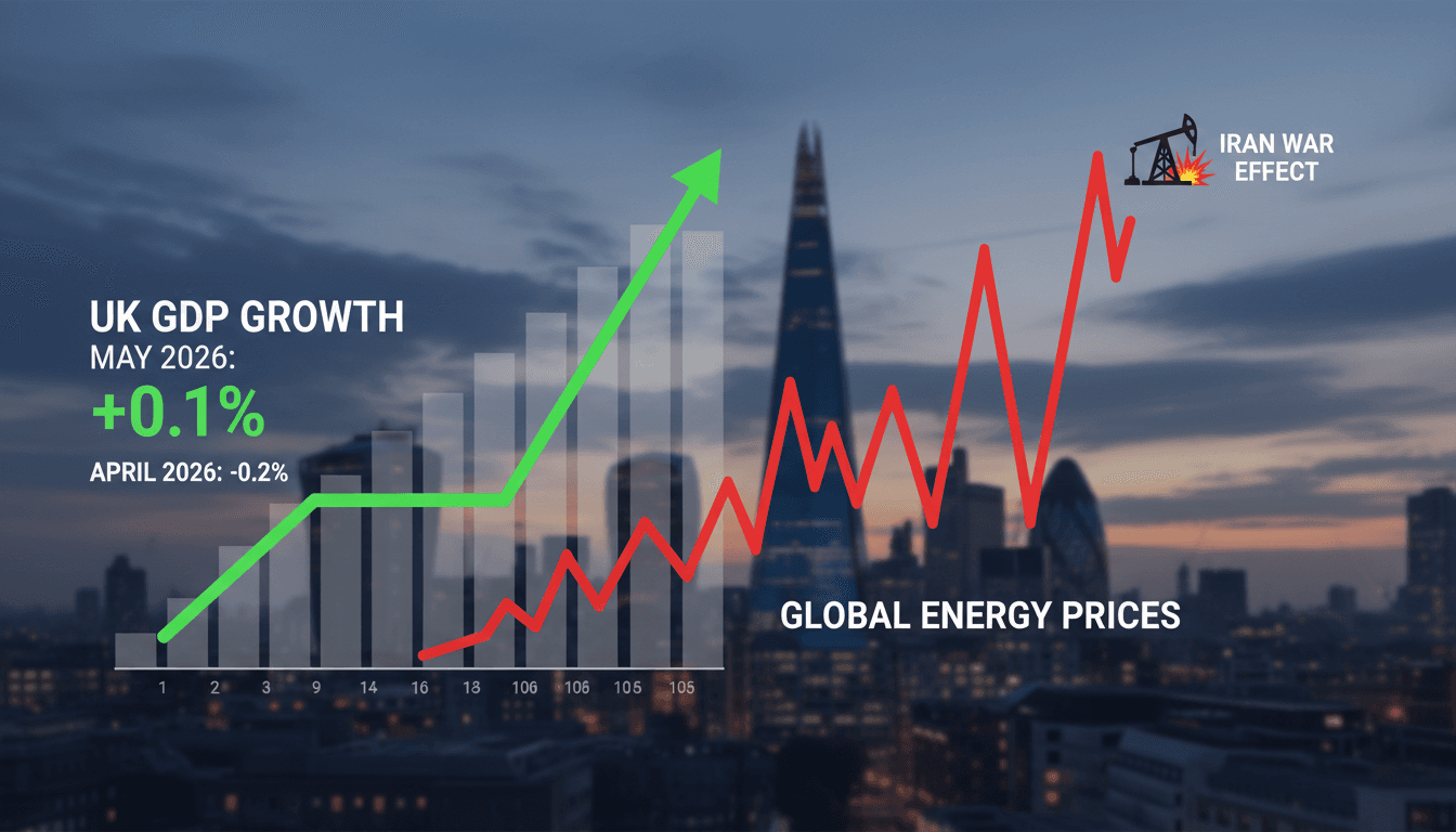 Graph showing UK GDP growth and energy price trends in May 2026