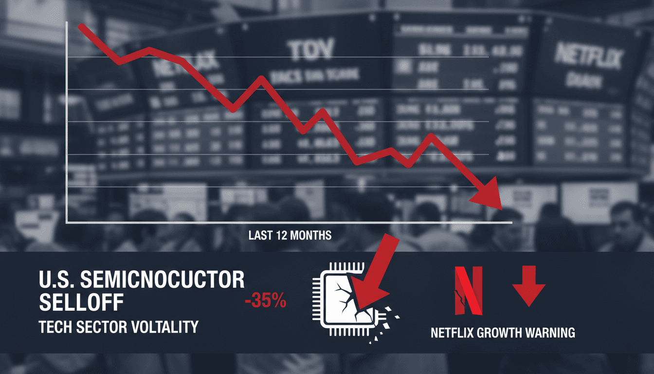 U.S. stock markets decline sharply amid semiconductor selloff and Netflix growth warning