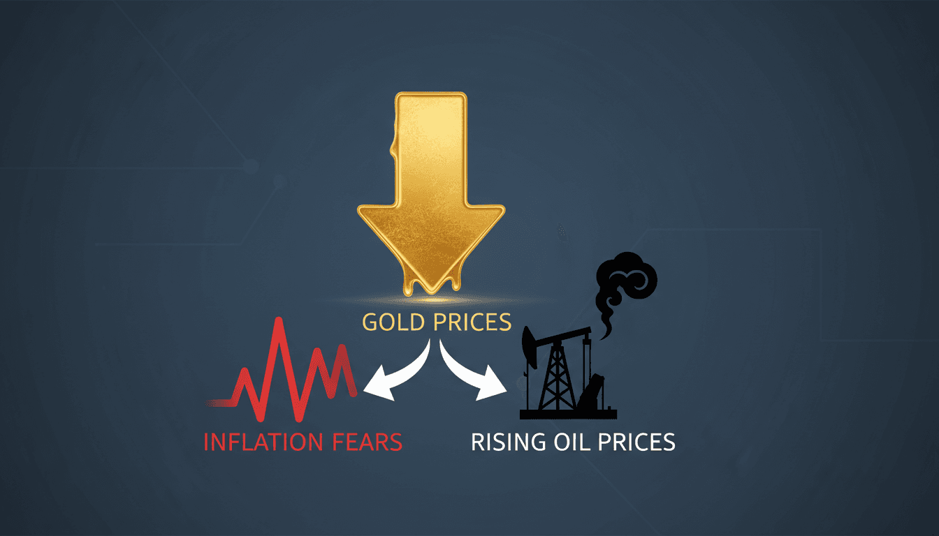 A graph showing the decline of gold prices alongside rising oil prices and inflation indicators.