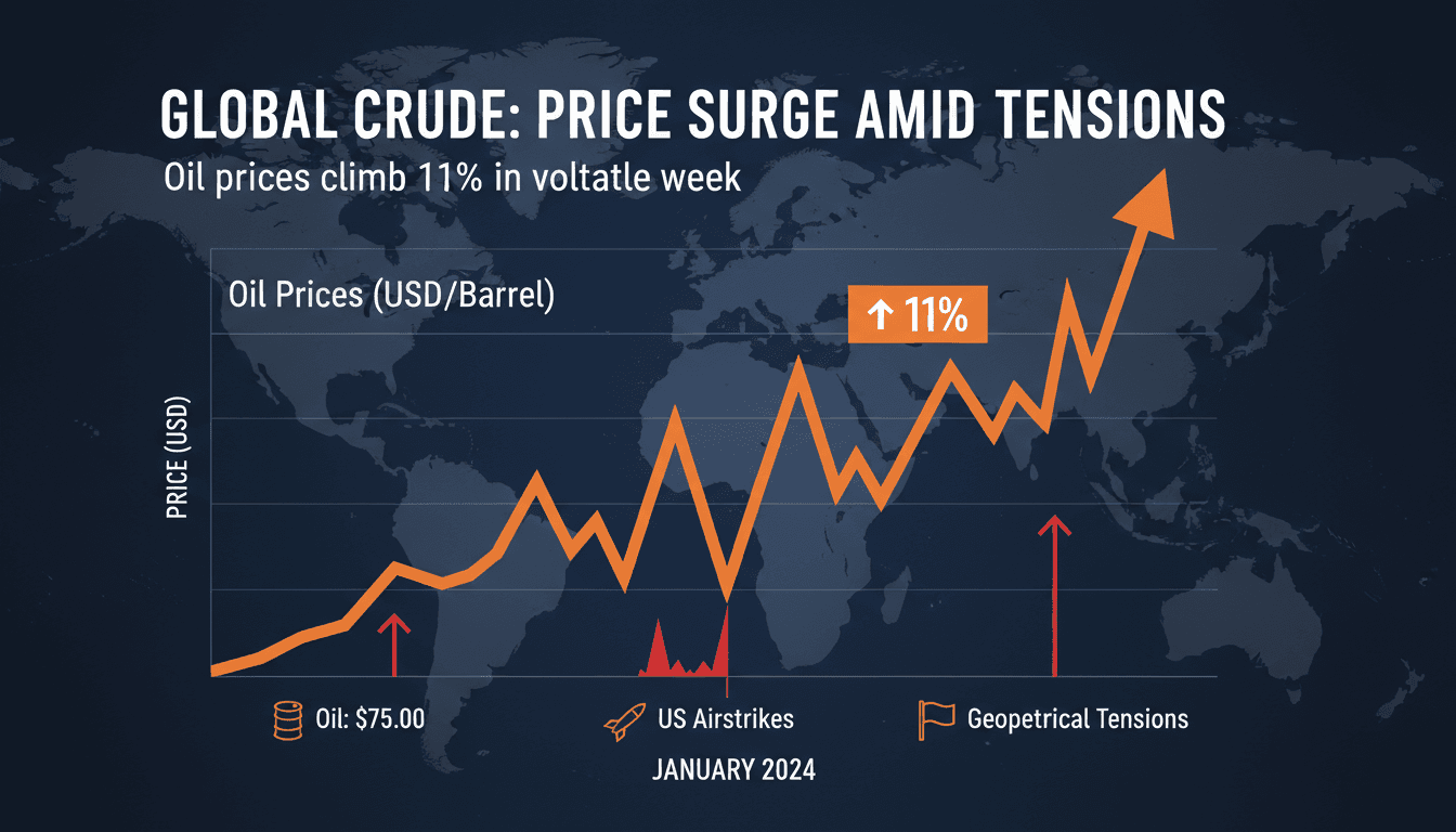 Graph showing the rise in oil prices amid geopolitical tensions in the Middle East.
