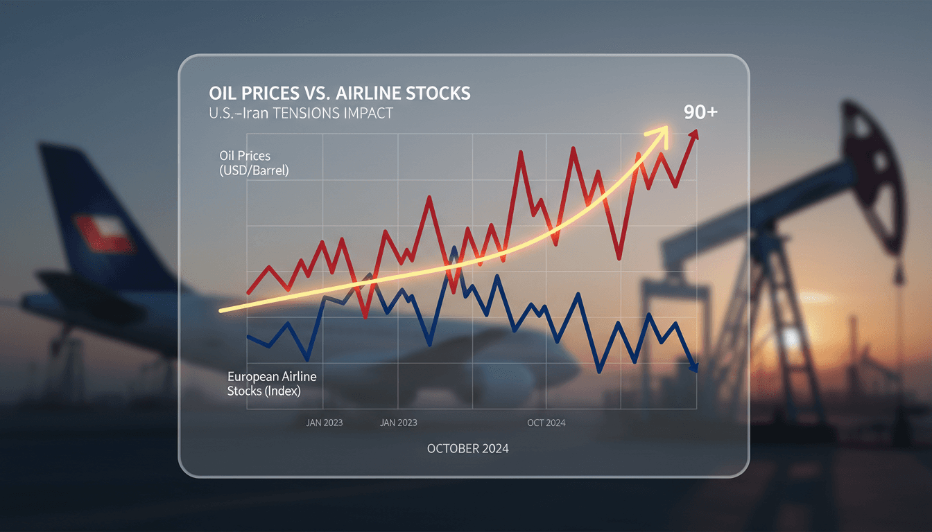 Graph showing the decline of European airline stocks alongside rising oil prices.