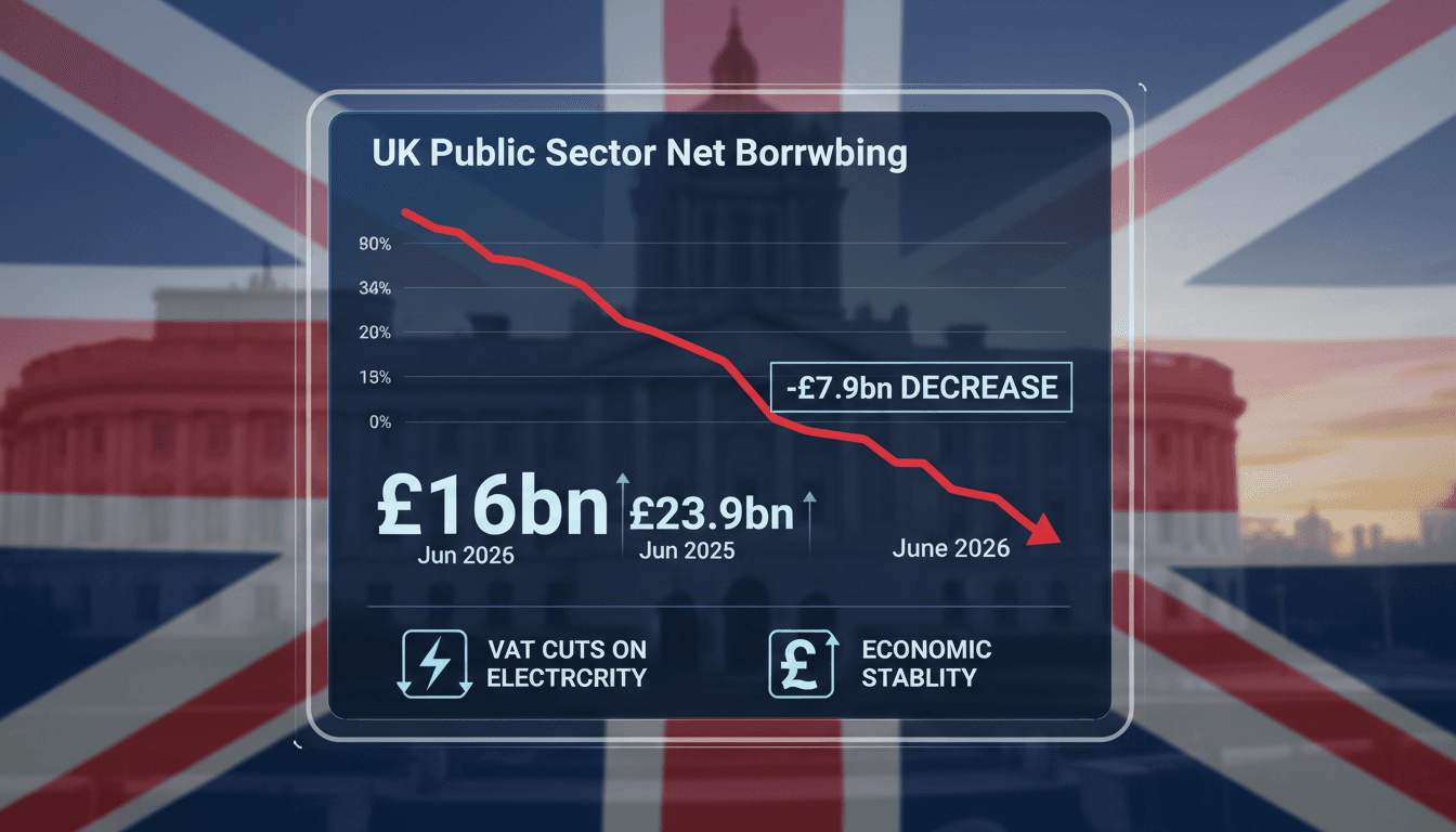 Graph showing the decrease in UK public sector net borrowing for June 2026.