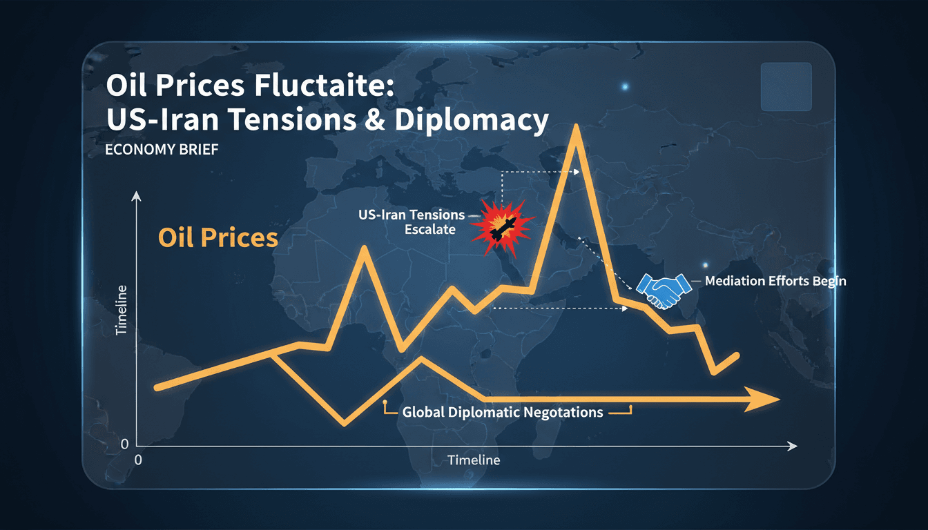 Graph showing oil price fluctuations in relation to US-Iran tensions and mediation efforts.