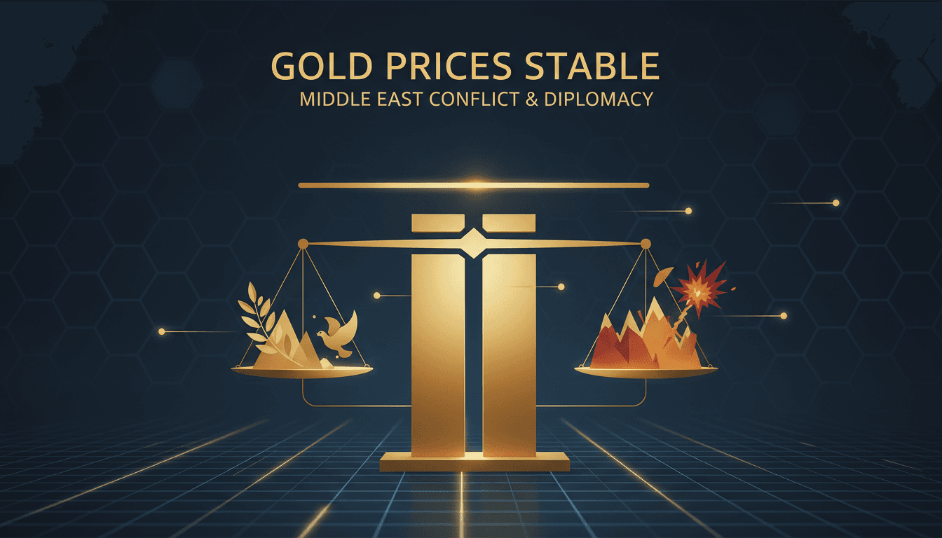 Gold bars with a backdrop of geopolitical maps and financial graphs.