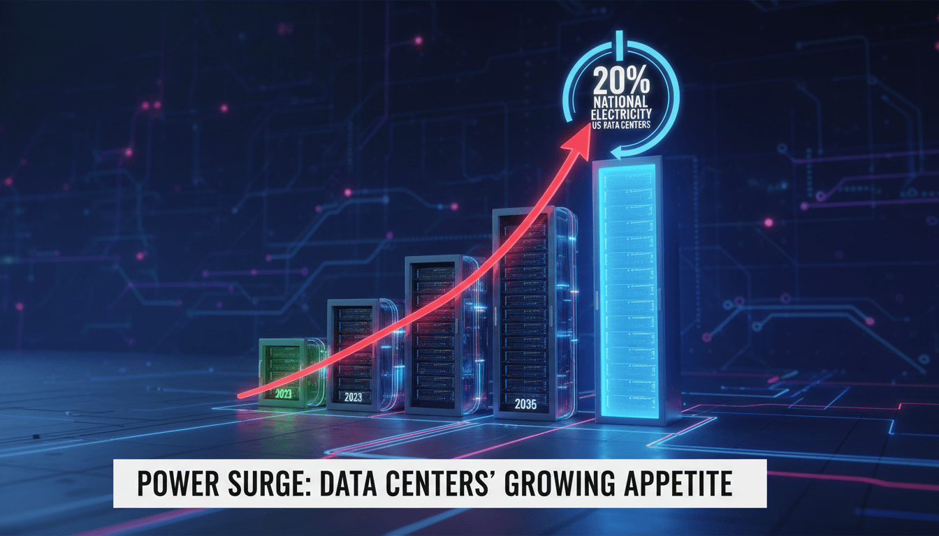 Graph showing projected electricity consumption by US data centers by 2035