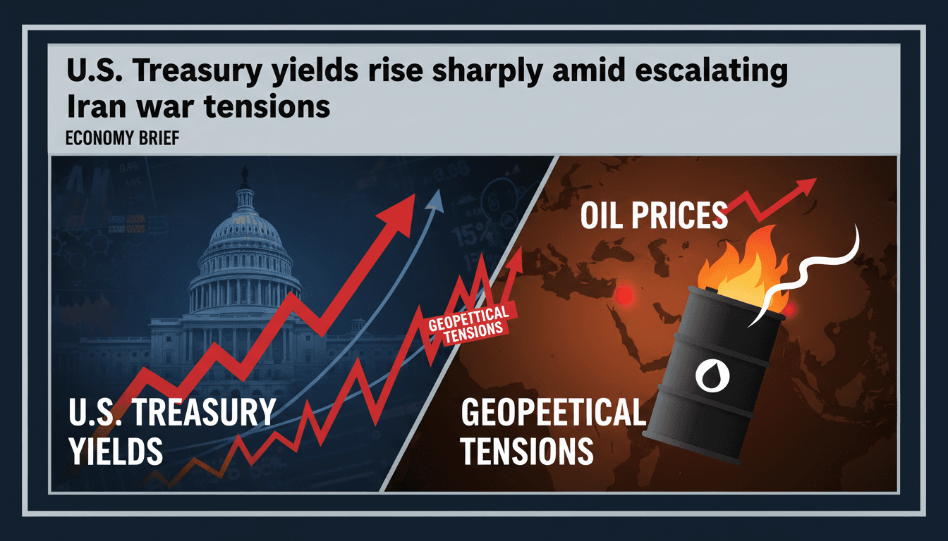 Graph showing the rise in U.S. Treasury yields linked to Iran war tensions.