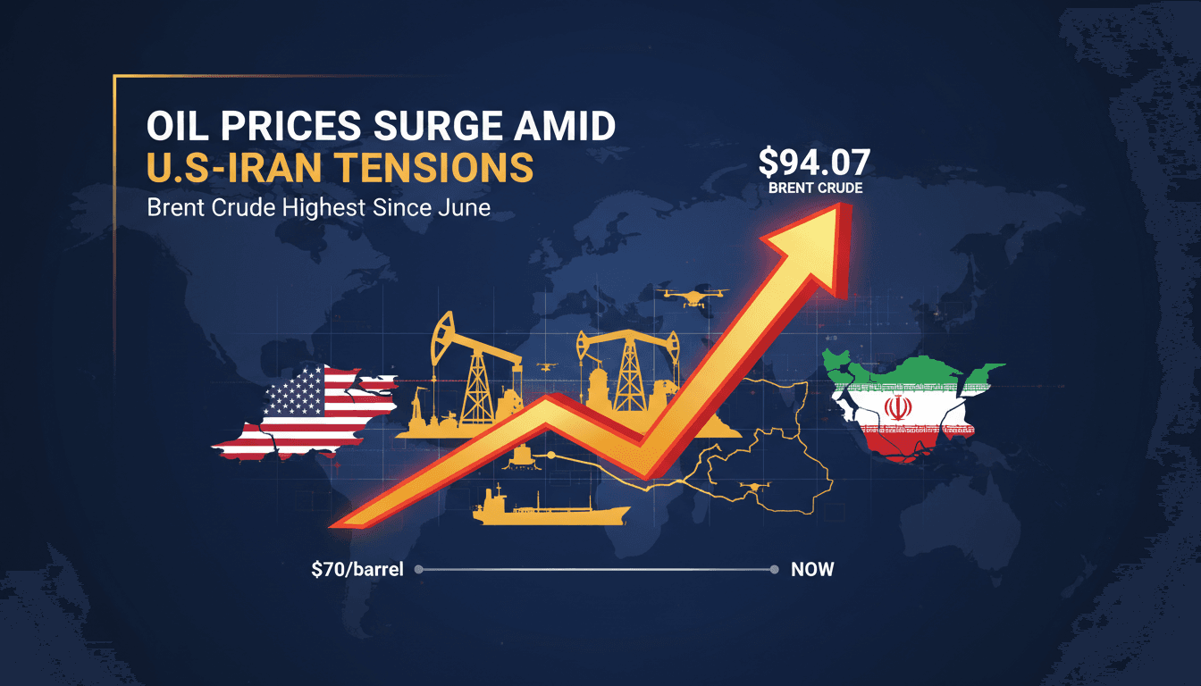 Graph showing the rise of Brent crude oil prices linked to geopolitical tensions.