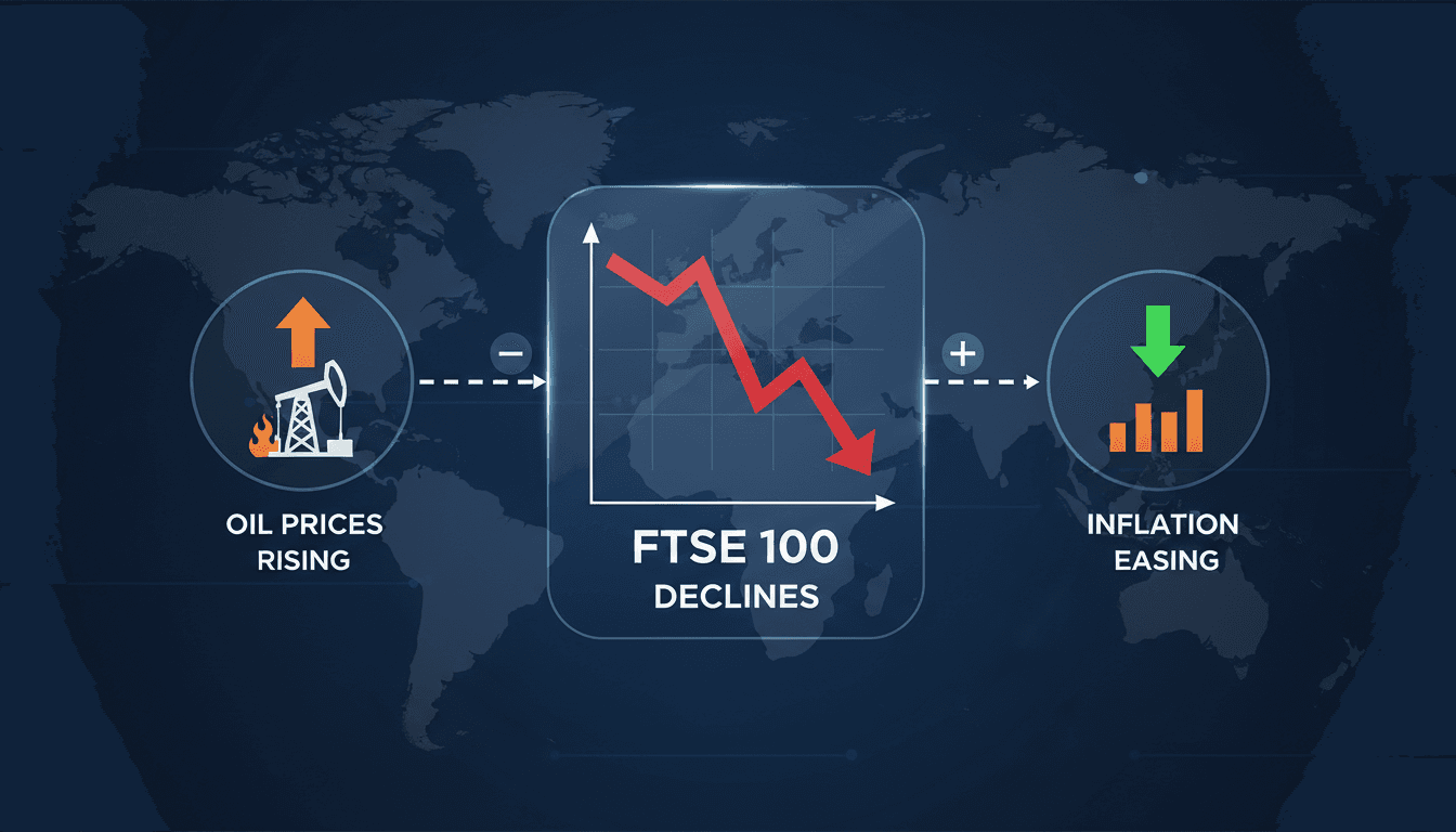 Graph showing FTSE 100 performance in relation to oil prices and inflation trends.