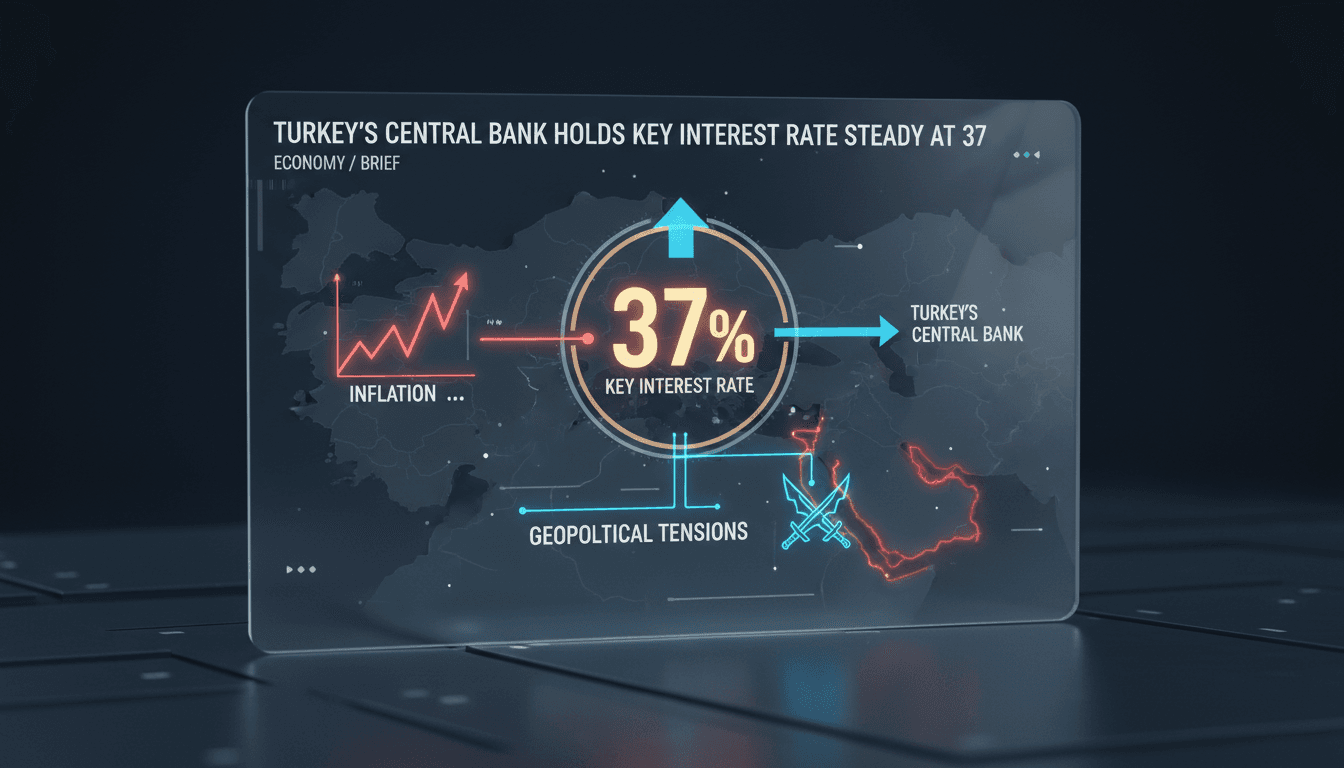 Türkiye Central Bank building with financial graphs overlay