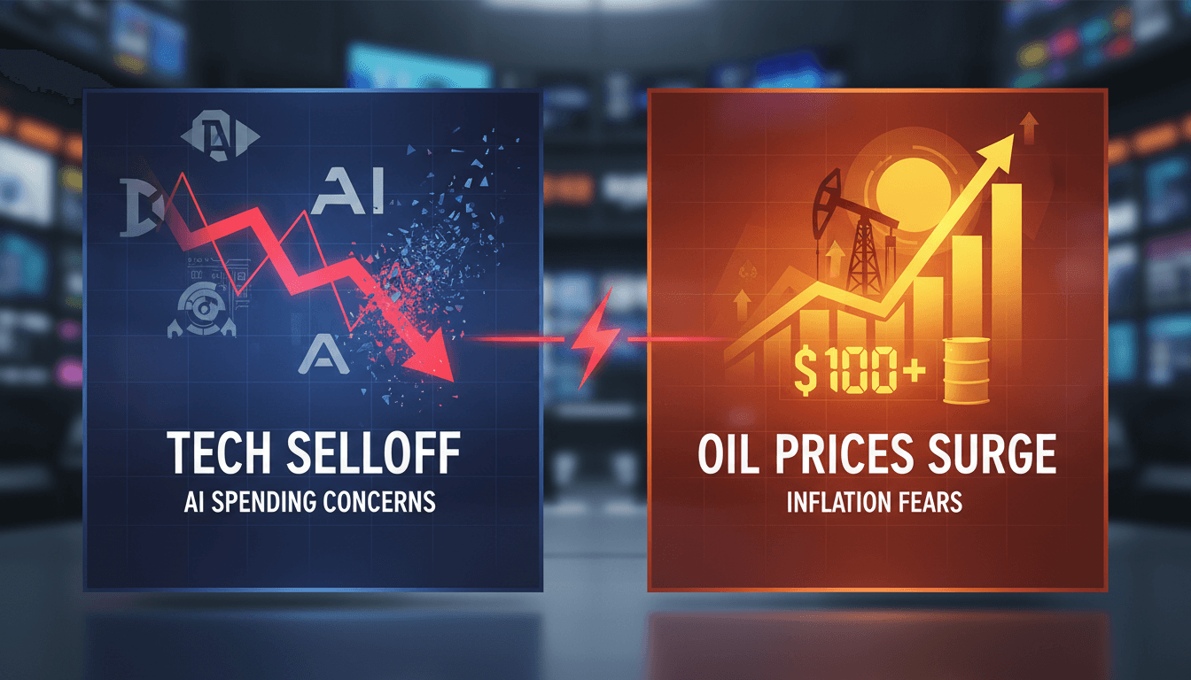 U.S. stock market decline with rising oil prices illustration