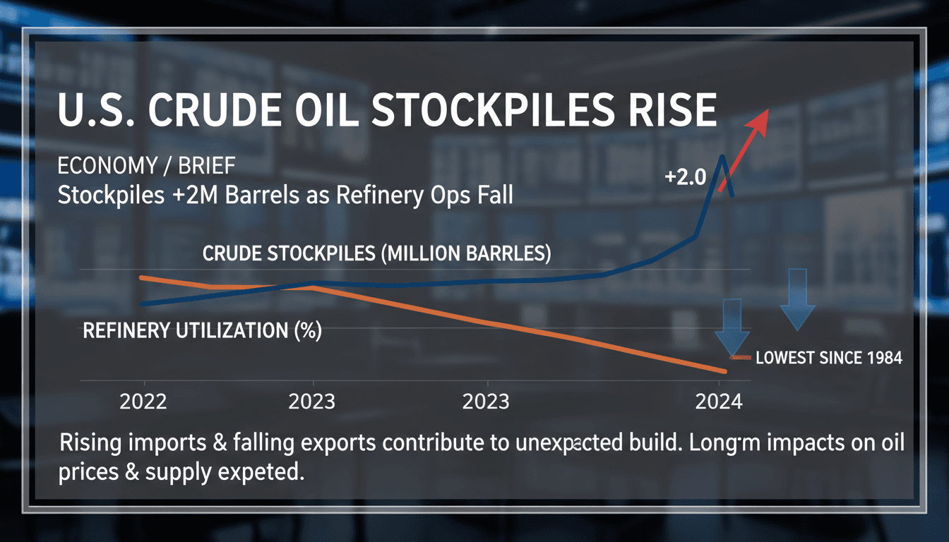 Graph showing U.S. crude oil stockpile trends and refinery utilization rates.