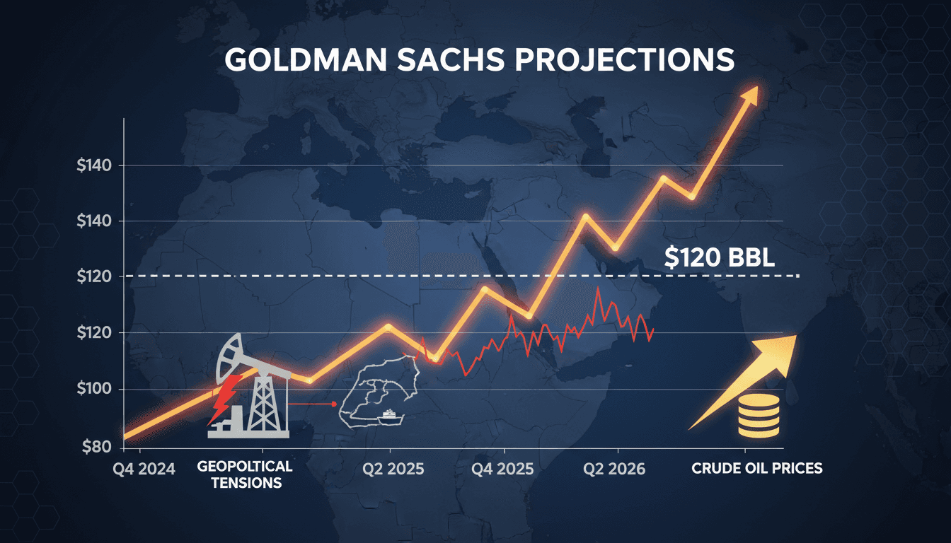 Graph showing projected Brent crude oil prices amid geopolitical tensions.