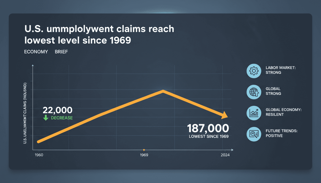 Graph showing the decline of U.S. unemployment claims over the decades.