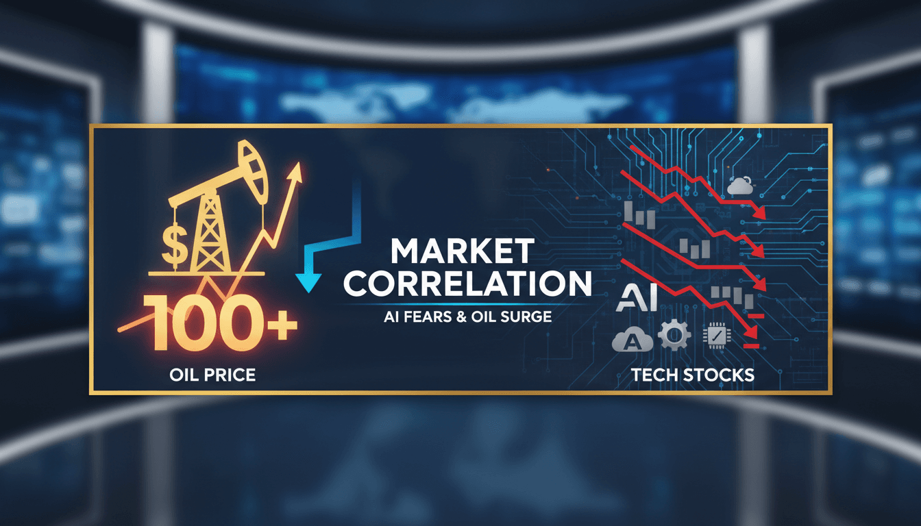A graph showing the decline of U.S. stock markets alongside rising oil prices.