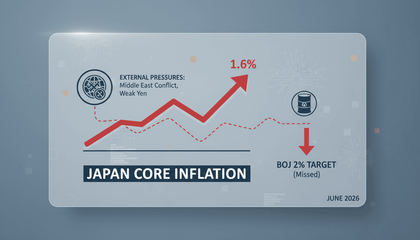 Graph showing Japan's core inflation trends and external economic influences.