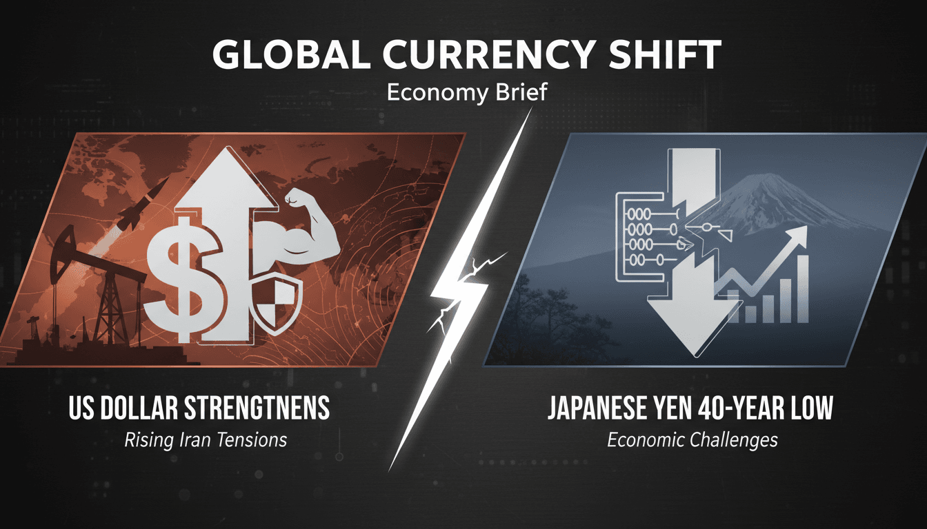 Graph showing the strengthening US dollar and declining Japanese yen amidst geopolitical tensions.
