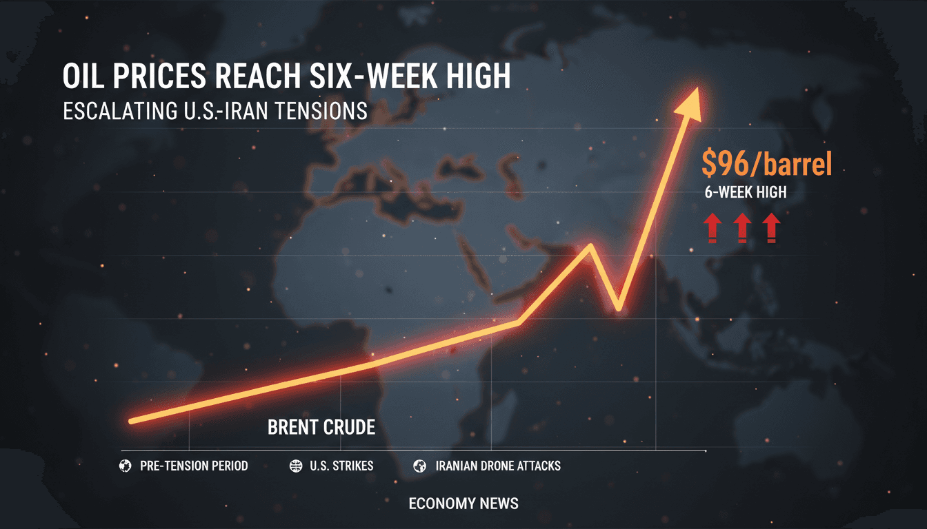 Graph showing the rise in Brent crude oil prices amid geopolitical tensions.
