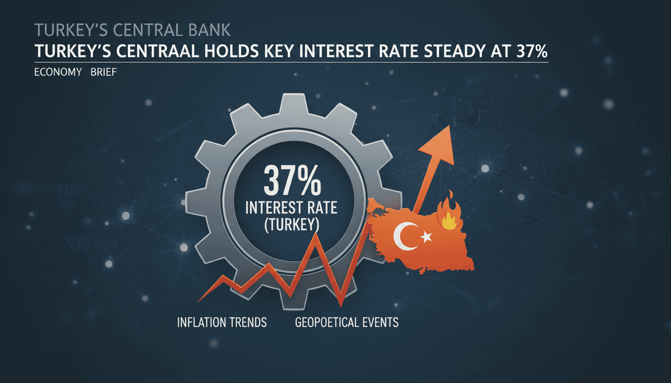 Türkiye Central Bank building with financial graphs overlay