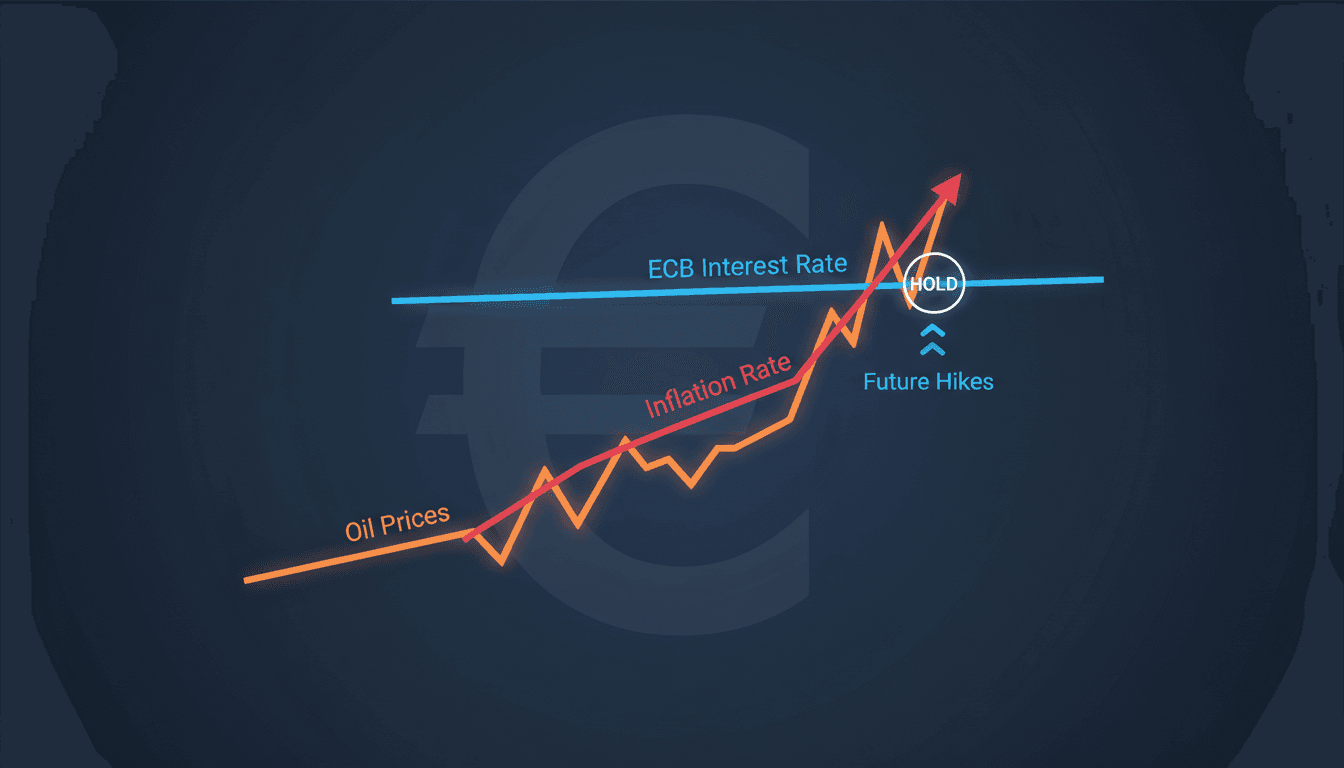 European Central Bank building with financial graphs overlay