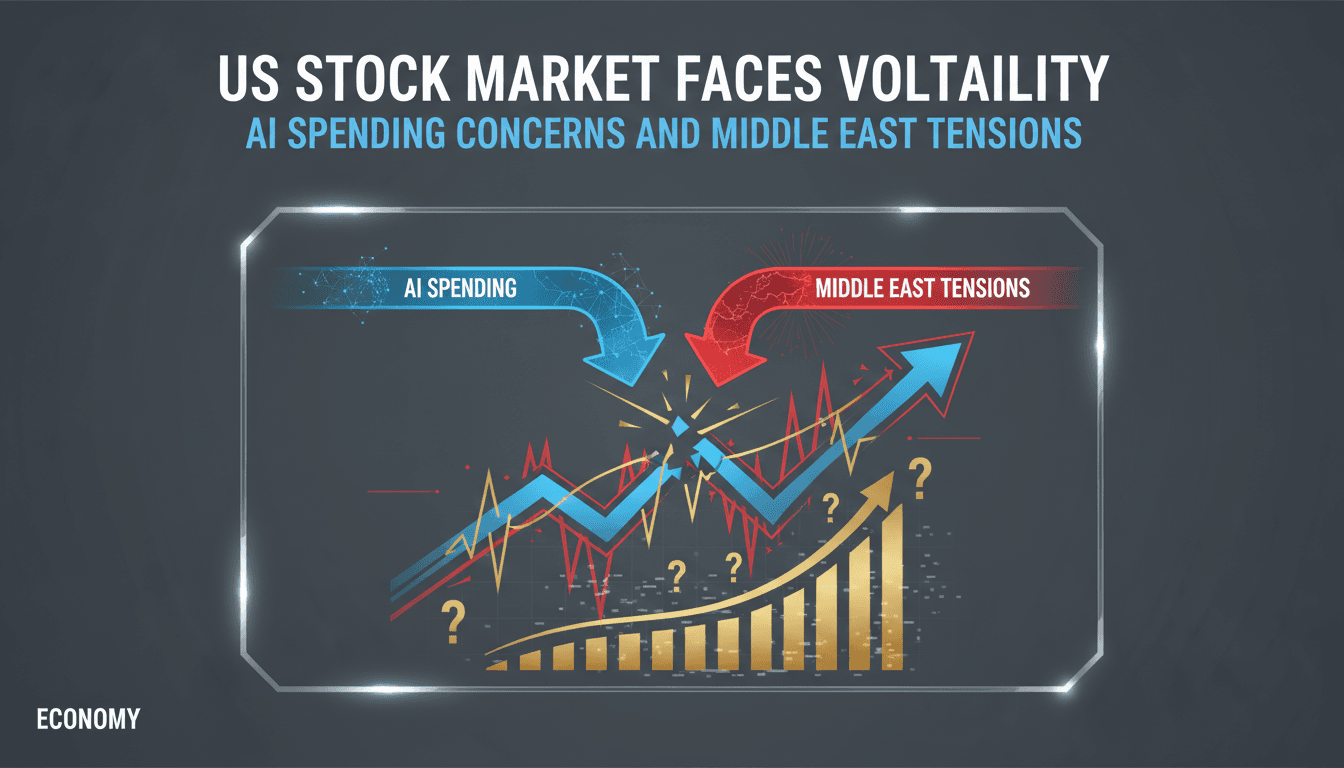 A visual representation of stock market fluctuations influenced by AI and geopolitical factors.