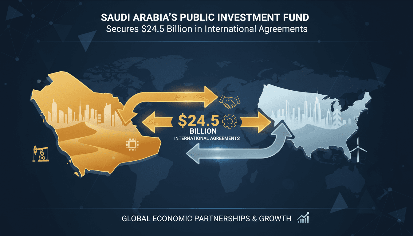 Saudi Arabia's Public Investment Fund logo with financial growth graphics