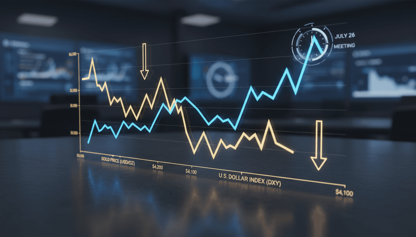 Gold bars with a fluctuating price chart in the background.
