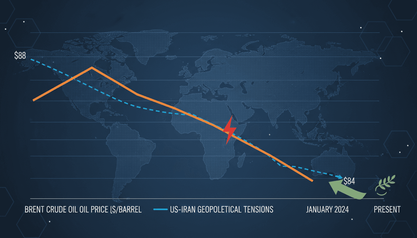 Graph showing Brent crude oil price decline amid easing US-Iran tensions