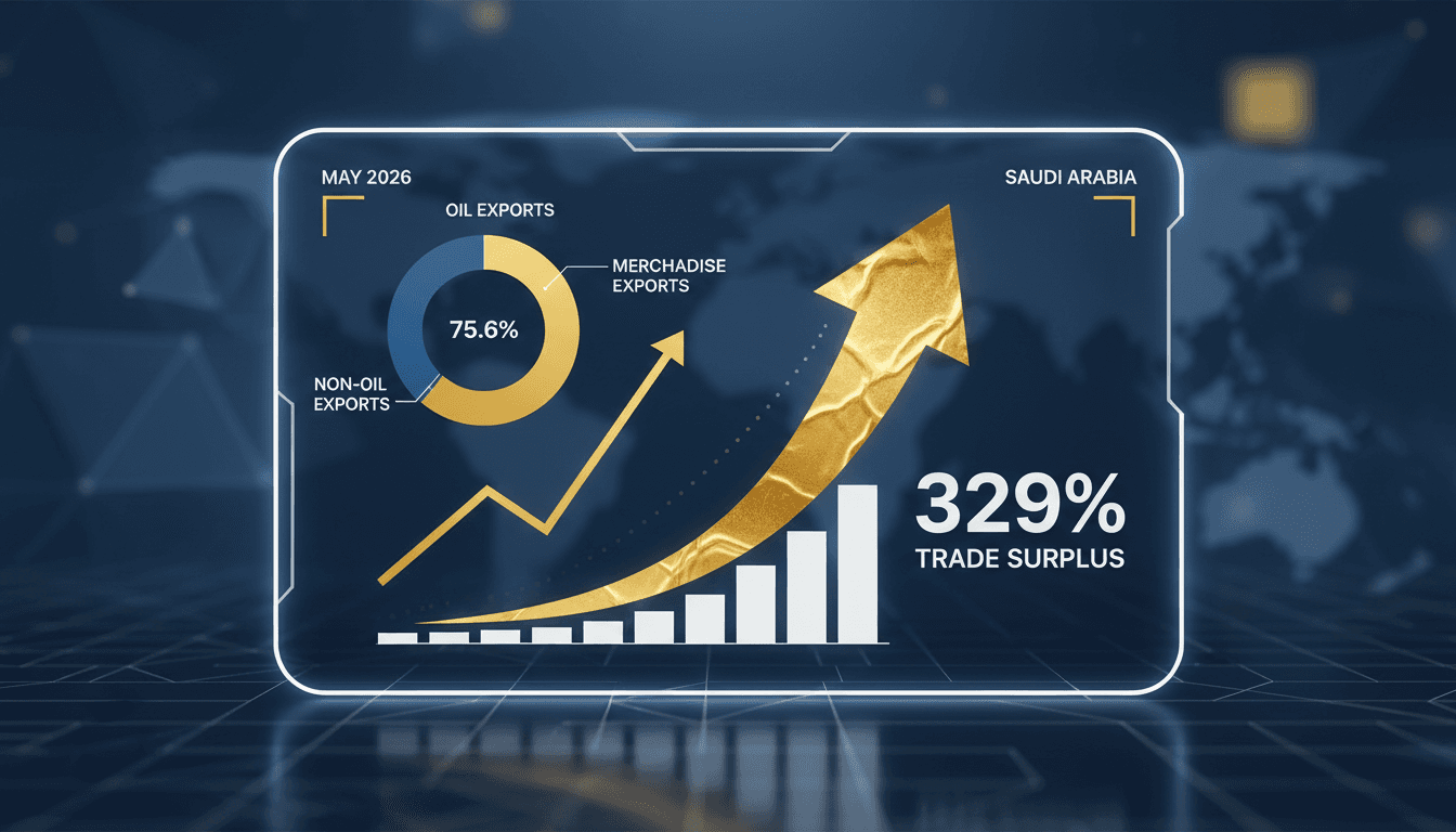 Graph showing Saudi Arabia's trade surplus growth in May 2026