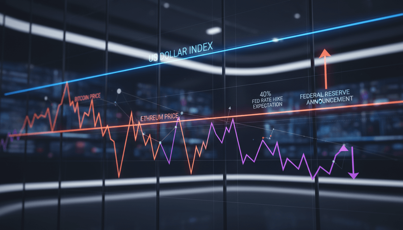 Graph showing US dollar stability and Bitcoin price decline ahead of Federal Reserve meeting.