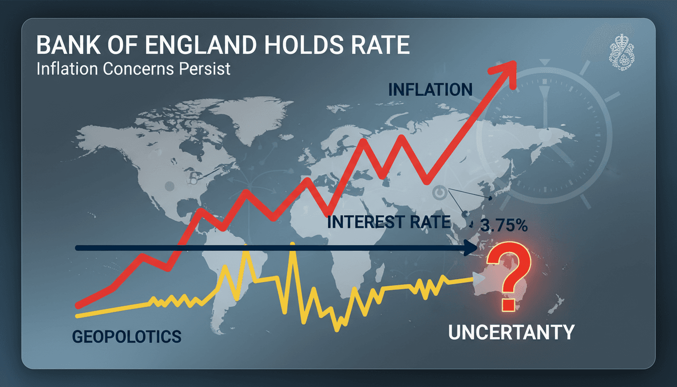 Bank of England building with financial graphs overlay