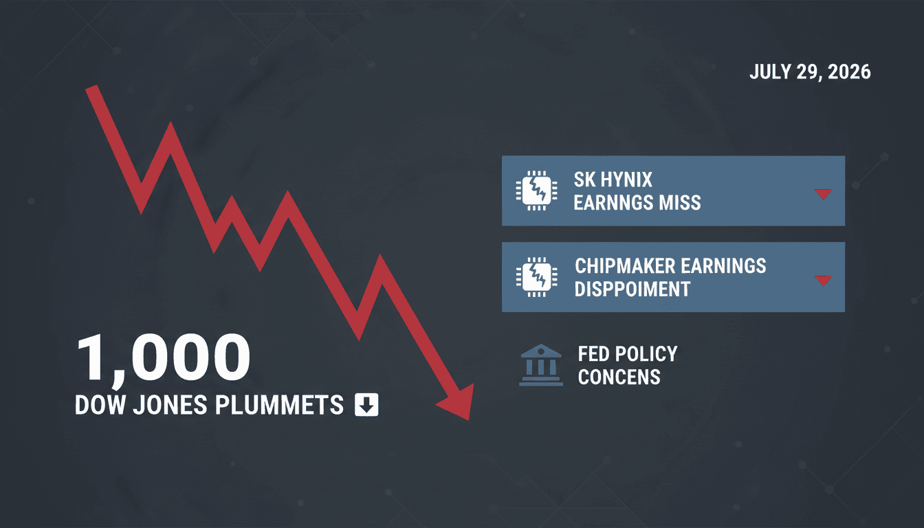 A graph showing the Dow Jones decline and chipmaker earnings performance.