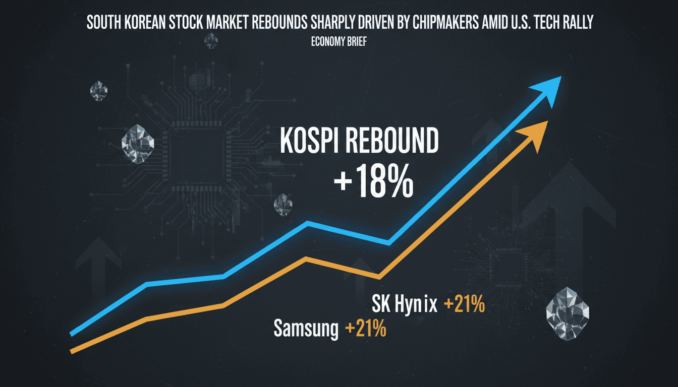 South Korean stock market graph showing significant rebound and chipmaker performance.