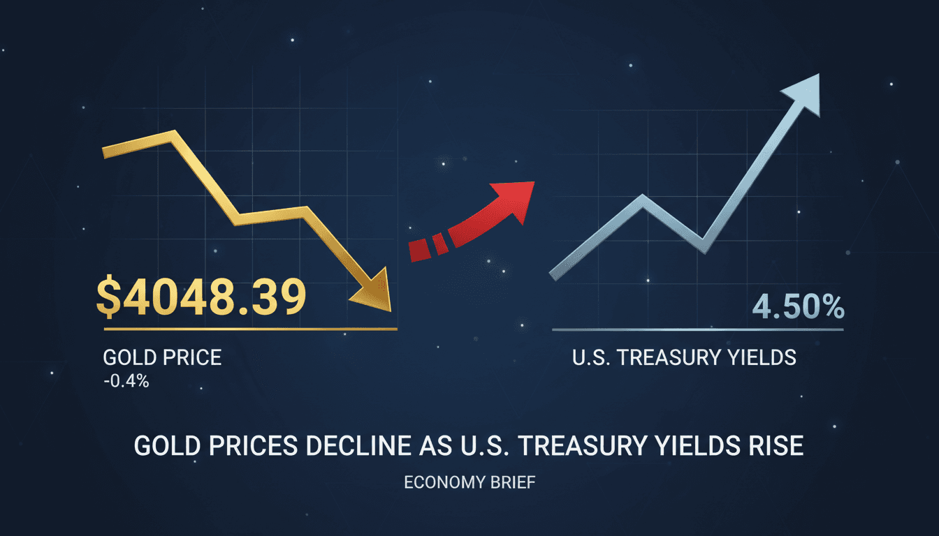 Graph showing the decline in gold prices alongside rising U.S. Treasury yields.
