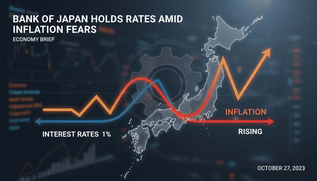 Bank of Japan building with financial graphs overlay