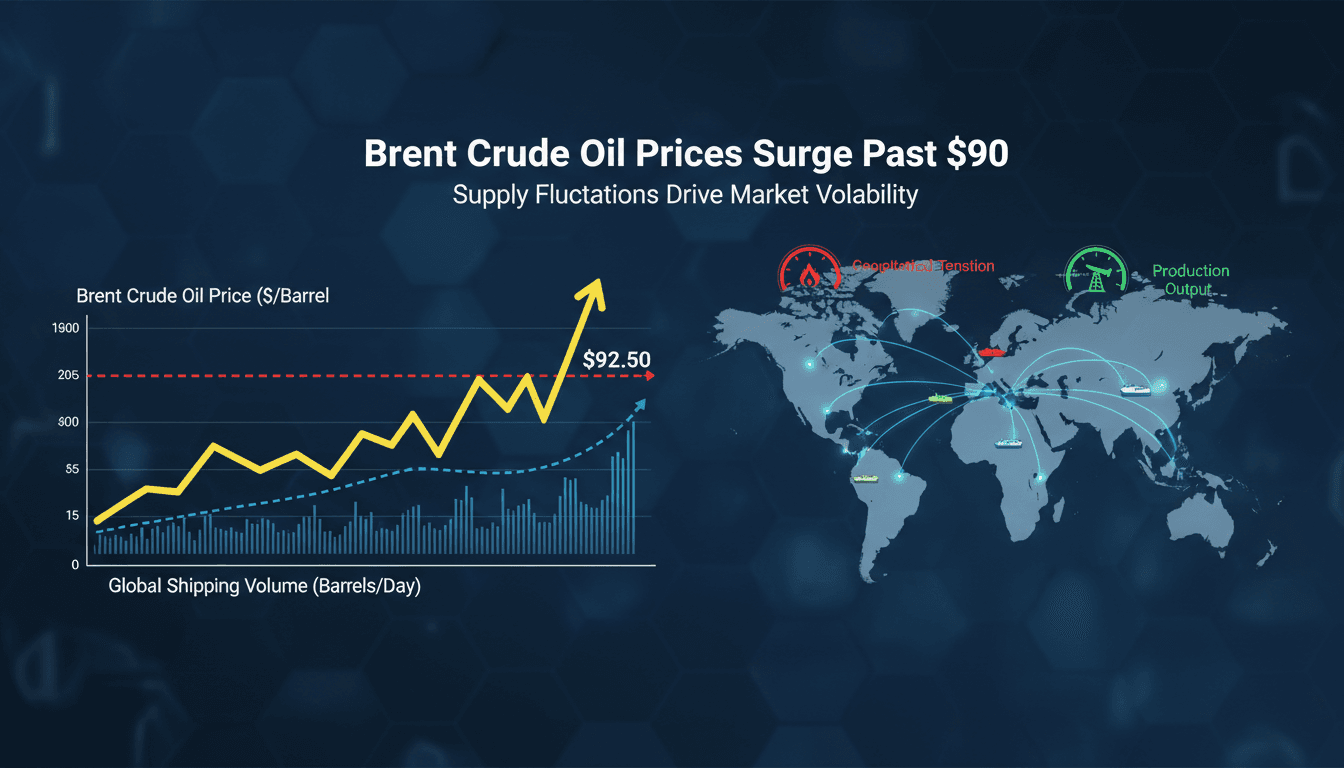 Chart showing Brent crude oil price fluctuations and supply dynamics.