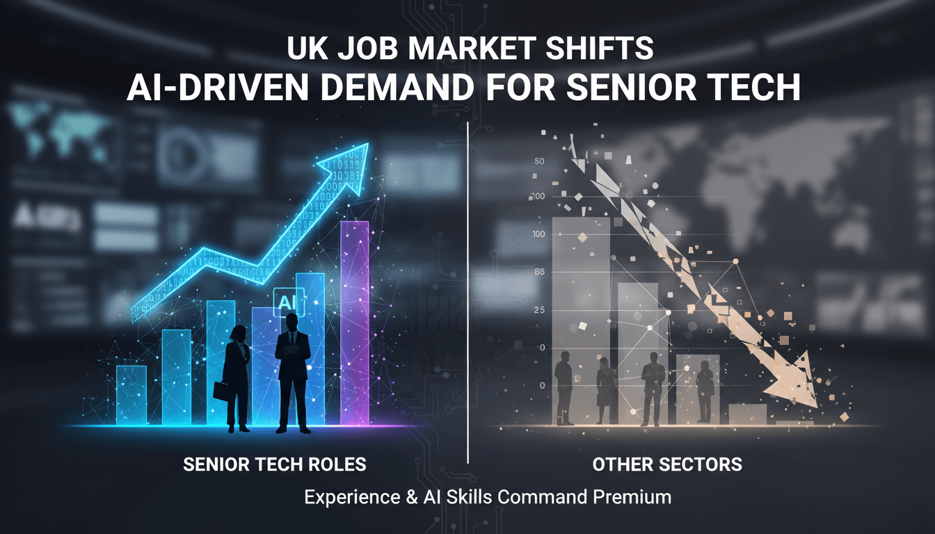 Illustration of the UK job market's shift towards AI-driven tech roles.