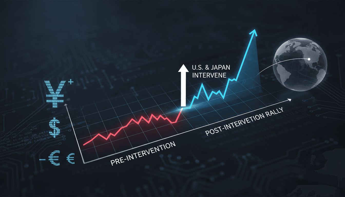 Graph showing yen value fluctuations after U.S. and Japan intervention