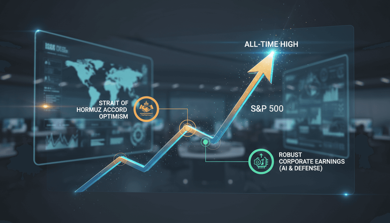 A graph showing the S&P 500 reaching an all-time high amidst market optimism.